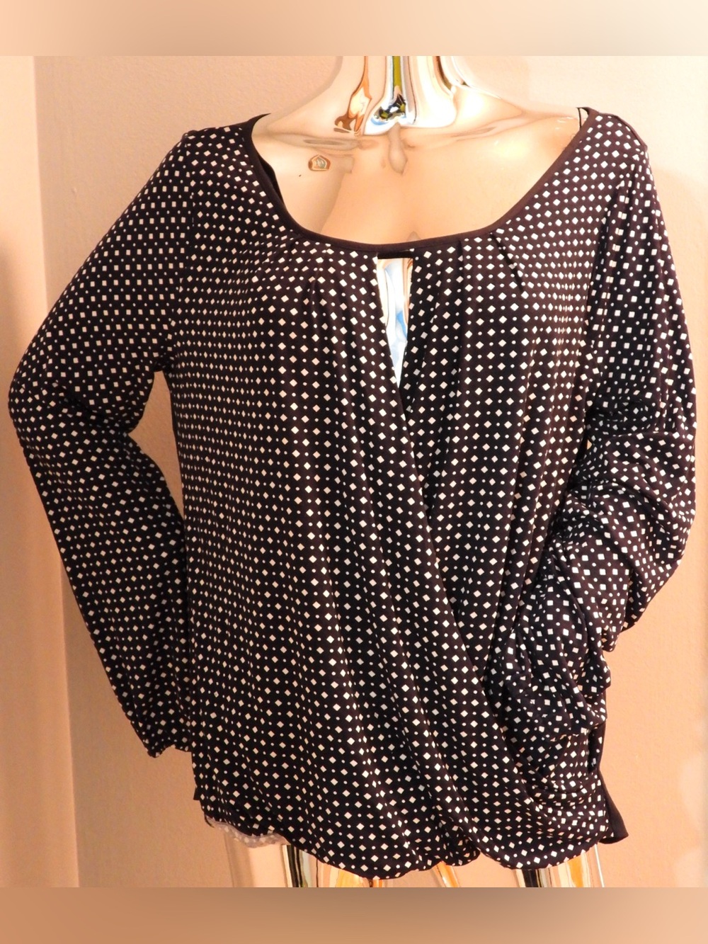 Ann Taylor Black & White Polka Dot Long-Sleeve Top